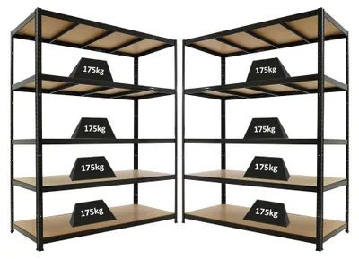 Produktbild von Mega Deal | 2x Schwerlastregal TAURUS | HxBxT 180x150x60cm | 5 Ebenen | Fachlast 175kg | Schwarz