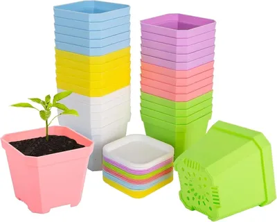 Immagine prodotto di Vasi quadrati per piante - vasi per piantine - 24 pezzi - 6 colori - plastica - 7 cm