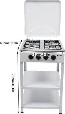 Image de Barbecue à gaz 4-Brenner - Cuisine d'extérieur - Grill portable pour camping et jardin - Structure en acier avec 2 niveaux - Protection contre le vent - Allumage manuel - Blanc