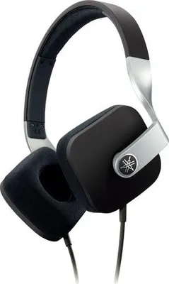 A studio shot of a pair of black and silver Yamaha headphones against a white background.
