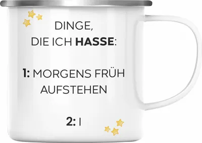 Produktbild von Trendation - Lustige Emaille Tasse mit Spruch für Frauen Männer Arbeit Büro Lustig Emaille Tassen Becher mit Sprüchen Kollegin Geschenk Sarkasmus Früh Aufstehen (Silber)