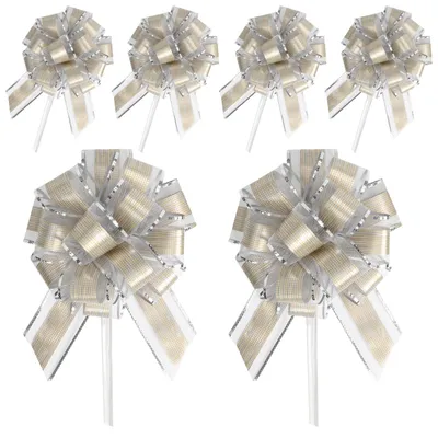 6 Zugschleifen, 16 cm, silber, für Geschenkverpackung
