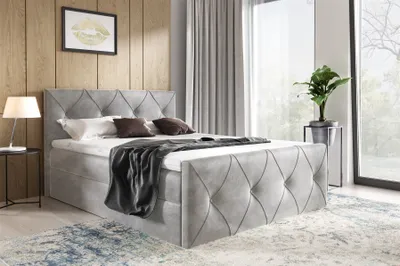 Produktbild von Boxspringbett Schlafzimmerbett LEWIS LUX 160x200cm in Stoff Fresh Hellgrau