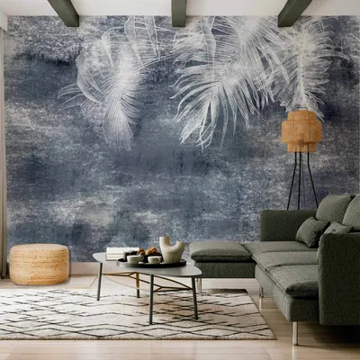 Produktbild von Selbstklebende Folie Fototapete - Abstraction with nature - exotic leaves on a blue background with pattern 147x105 cm Blumen b-A-10039-a-a