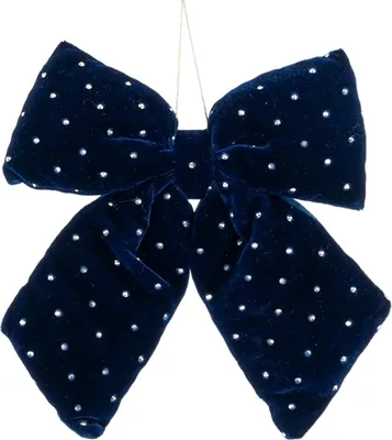 Image de Nœud papillon en satin avec strass bleu foncé 20 x 23 cm