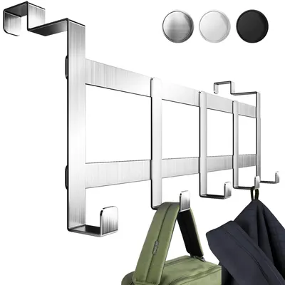 Produktbild von Aurelia Home Türgarderobe zum Aufhängen, Edelstahl, Silber - Türgarderobe für die Innenseite mit 5 Haken, Türhakenleiste für die Rückseite, hohe Belastbarkeit