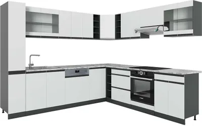Image de Cuisine en angle Vicco R-Line blanc/anthracite 277x60cm J-Shape, PT Marbre, Model 43242