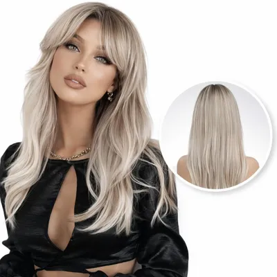Produktbild von SassyGoods® Platinblonde Perücke mit Schichten – Perücken Damen Langes Haar – Perücke – waschbar – 70 cm