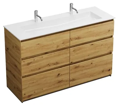 Obrázok produktu pre Skrinka pod umývadlo burgbad Lin20 s umývadlom z minerálneho kompozitu, šírka 142 cm, 6 zásuviek