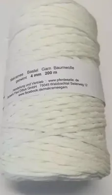 Produktbild von Makrameegarn Makramee Baumwollgarn Bastelgarn WEIß  200 Meter 4 mm GEZWIRNT