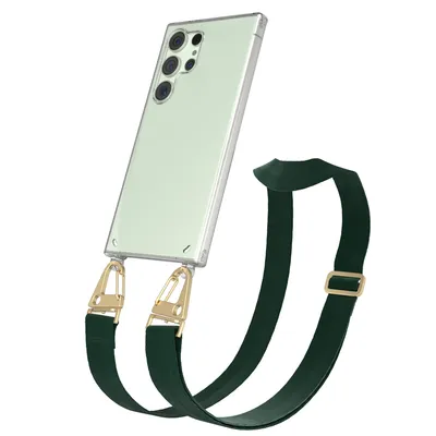 Produktbild von EAZY CASE - Hülle mit Band für Samsung Galaxy S24 Ultra, Handyhülle mit Umhängeband, Silikonhülle transparent, Handykette in Grün