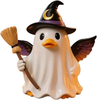 Produktbild von Ghost Skulptur, dekorative Harzfigur, Ente mit Hexenhut für Halloween