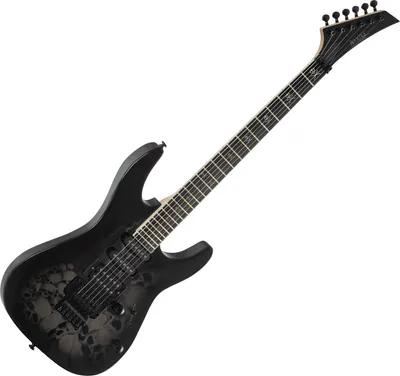 Produktbild von Rocktile Pro JK150-BSK E-Gitarre Skull - 6-saitige ST-Style Gitarre - HSS Tonabnehmer - FR-Style Tremolo - 24 Jumbo Bünde - Linde Korpus - Ahorn Hals - Zubehör inklusive - Schwarz mit Skull-Design