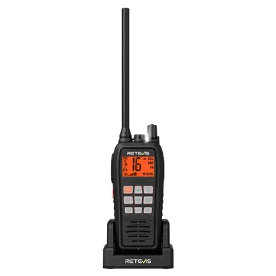 Obrázok produktu pre Retevis RM15 VHF námorná vysielačka, námorná vysielačka IP68, 2000 mAh, plávajúca, vibračná, 88 kanálov, 6W VHF námorná vysielačka pre lode
