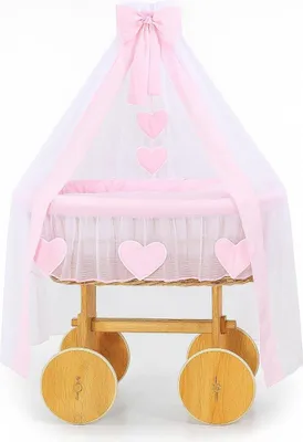 Produktbild von Babywiege aus Korbgeflecht, handgeflochtener Korb, natürlicher Komfort mit hochwertiger Matratze und Bettwäsche