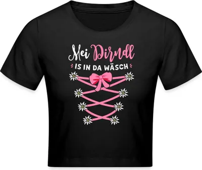 Produktbild von Spreadshirt Dirndl Spruch Mit Blumen Und Bindeoptik Crop Top, S, Schwarz