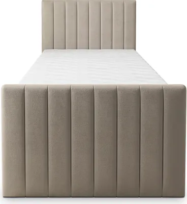 Produktbild von Masseno Boxspringbett ARION 100 100x200 cm Komplett-Set mit Bonell Matratze und Topper, Polsterbett mit Bettkästen -Beige, PAROS 02