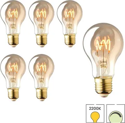 Produktbild von 6er-Set LED-Glühbirnen E27 | 2 Watt dimmbar | 2200K extra warmweiß | A60 | Rauch| Spiralwendel | Lybardo