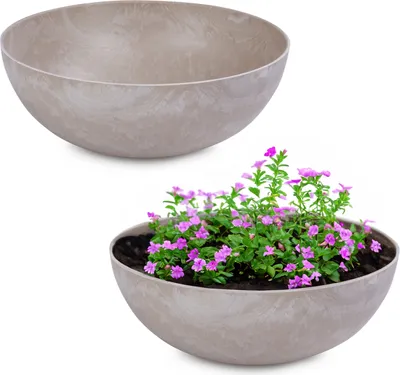 Produktbild von Pflanzschalen für draussen Dekoschalen rund sand beige 2x 20 cm
