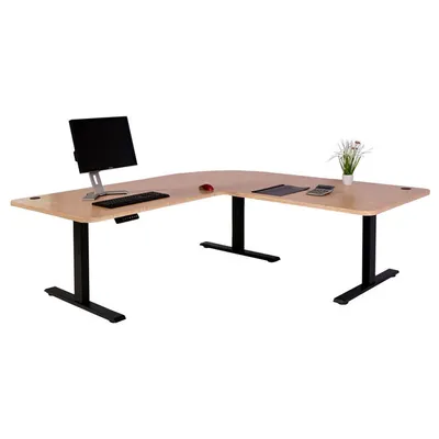 Produktbild von Eck-Schreibtisch HWC-D40, Computertisch elektrisch höhenverstellbar 178x178cm 84kg MVG  hellbraun, schwarz