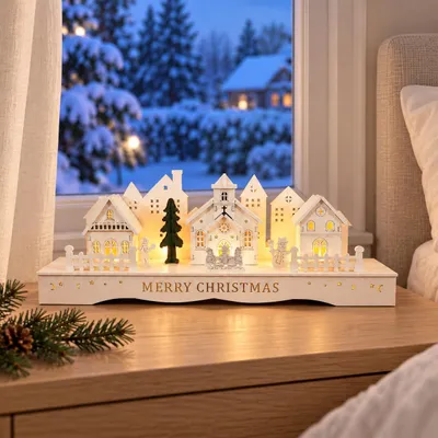 LED-Kerstdorf, 33 cm, weiß, batteriebetrieben, Tischdeko