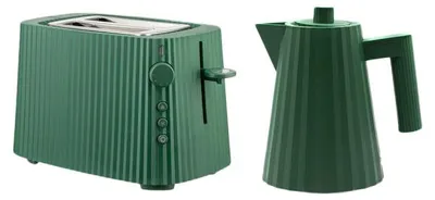Produktbild von Alessi Plissé Wasserkocher- & Toaster-Set, Grün, Wasserkocher 1 Liter