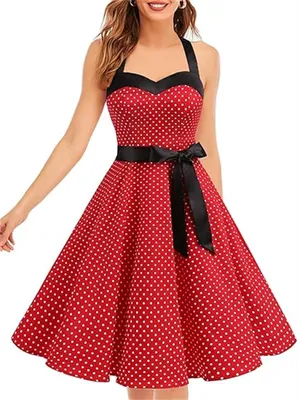 Produktbild von Vintage-Kleider für Cocktails, schwingend, Sommer, rot mit Punkten, 2XL