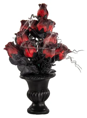 Produktbild von Gothic Blumenvase mit verblühten Rosen & Spinnennetz, KI-generiertes Bild