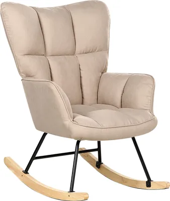 Produktbild von BELIANI Schaukelsessel Sandbeige Stoff Gepolstert mit Armlehnen Schwarze Beine für Wohnzimmer Kinderzimmer Schlafzimmer Wohnbereich Modernes Design