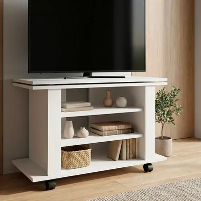 Immagine prodotto di FineBuy TV Lowboard Bianco 78 cm – Mobile hi-fi con piano girevole – Mobile TV su rotelle – Mobile TV con scomparti aperti – Mobile multimediale moderno