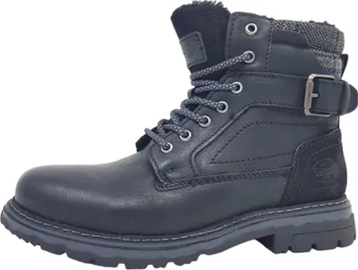 A single black boot is shown against a white background.