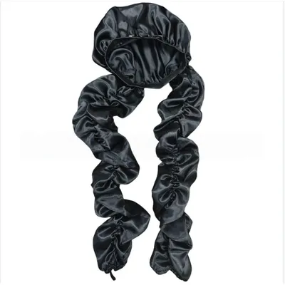 Image de INF Bonnet de Nuit Satin pour Boucles - Anti-dérapant, Préserve les Boucles et Réduit les Frisottis, Toucher Doux, Taille 52cmx49cm Le noir