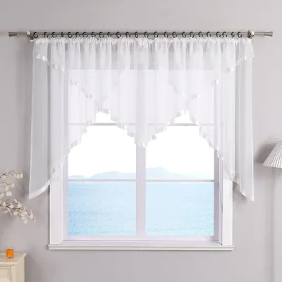 Image de Rideaux de bistro avec galon froncé - Transparents, couleur blanche, 145 x 450 cm