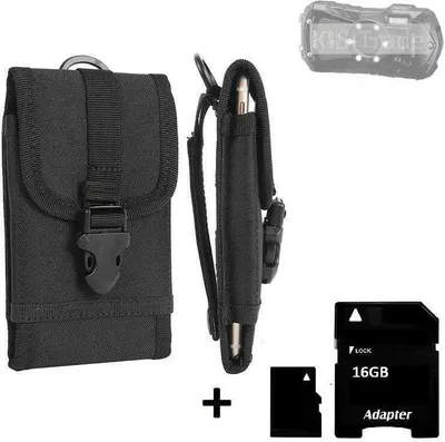 Produktbild von Gürteltasche für Kompaktkameras kompatibel mit Pentax WG-90 Holster Kameratasche + 16GB Speicherkarte Gürtel Tasche wasserabweisend robuste Schutz