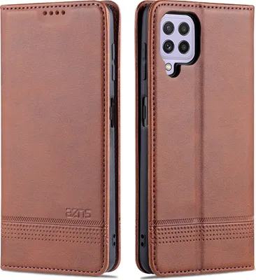 Produktbild von Galaxy A22 4G Leder Hülle, Klapphüllen Brieftasche Magnetverschluss Ständer Schutzhülle für Samsung Galaxy A22 4G Kaffee