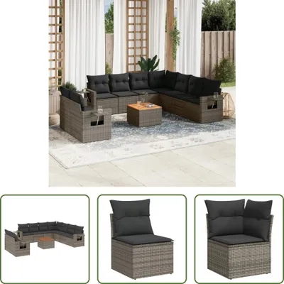 Produktbild von The Living Store 10-tlg. Garten-Sofagarnitur mit Kissen Grau Poly Rattan