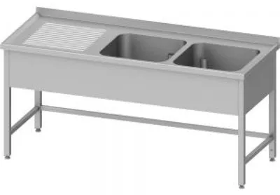 Produktbild von Spültisch ohne Grundboden 1200x700x850 mm, mit zwei Becken rechts, mit Aufkantung, verschweißt