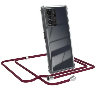 Produktbild von EAZY CASE Handykette kompatibel mit Xiaomi 11T / 11T Pro 5G, Handyhülle mit Umhängeband, Handykordel, Schutzhülle Clear, Band in Rot
