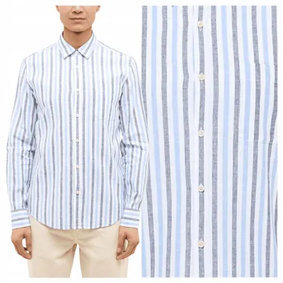 Immagine prodotto di Mustang | Camicia da uomo Rawlins a righe blu, in lino e cotone, estiva, taglia S