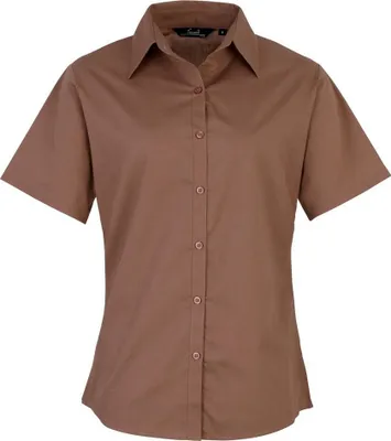 Image de Chemise de travail / chemisier en popeline à manches courtes pour femme Premier RW1092 (22UK/48DE) (Marron)