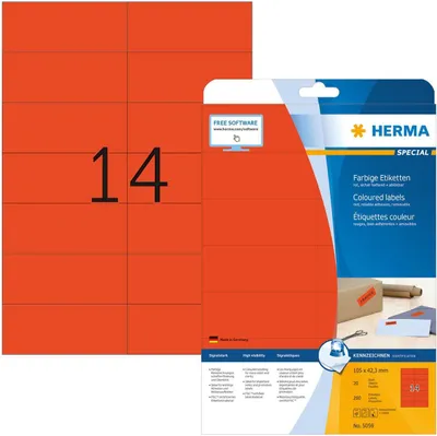 Produktbild von Etiketten A4 rot 105x42,3 mm Papier matt 280 St.