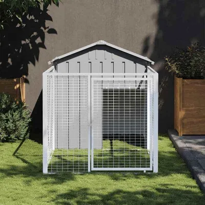 Image de Cage pour chien en acier galvanisé – Grand enclos extérieur pour chiens avec toit résistant aux intempéries