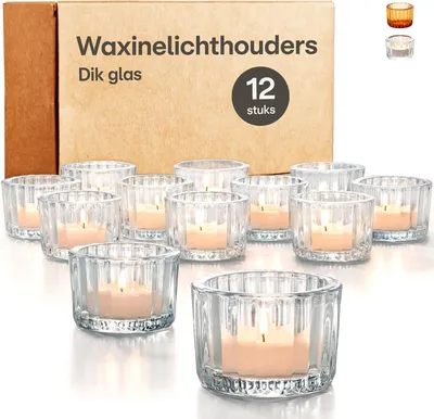 Image de 12 bougeoirs en verre, diamètre 5,5 cm – Lot de bougeoirs ronds