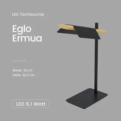 Obrázek produktu pro Eglo 98837 ERMUA LED stolní lampa 4,5W 330x165mm černá hnědá bílá teplá bílá