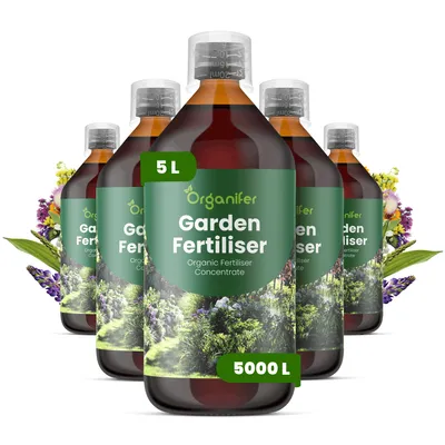 Produktbild von Gartendünger Flüssigdünger 5x1L – 2-1-8 NPK - Flüssig-Pflanzendünger für Gartenpflanzen – Fördert allgemeine Pflanzenvitalität & Wachstum – Organifer