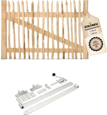 Produktbild von Classic Staketenzaun-Tor Set (silber) aus Edelkastanie, Breite 150 cm, Höhe 100 cm (genagelte Ausführung)
