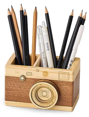 Vintage Holzkamera Stifthalter, Retro Organizer für Stifte, Schreibtisch-Deko