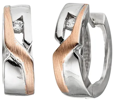 Produktbild von Creolen 13,1mm Ohrringe 925 Silber rotvergoldet mit Zirkonia Klappcreolen Damen