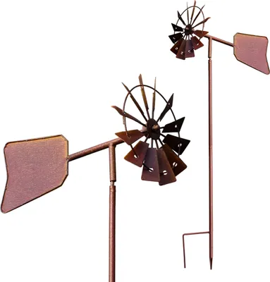 Produktbild von 3.07 Windmühle Metall / Rost mit Windfahne - ca. 120 x 34 x 17,5 cm - Windrad Garten