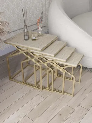 Produktbild von Skye Decor, Hochwertiger Nesting Tisch (4 Teile) Gold, 50x55x45 cm | Modern & Industrial